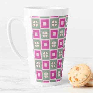 Green and Magenta Boxed Floral Bloom Latte Mug
