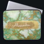 Green and Marble with Gold Foil and Glitter Laptop Sleeve<br><div class="desc">Green and Marble with Gold Foil and Glitter Elegant Monogram Name Case. This case can be customized to include your first name.</div>