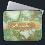 Green and Marble with Gold Foil and Glitter Laptop Sleeve<br><div class="desc">Green and Marble with Gold Foil and Glitter Elegant Monogram Name Case. This case can be customized to include your first name.</div>