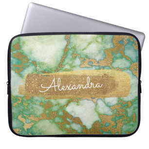 Green and Marble with Gold Foil and Glitter Laptop Sleeve
