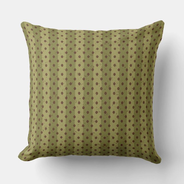 Green and Maroon Striped Polka Dots Throw Pillow (Front)