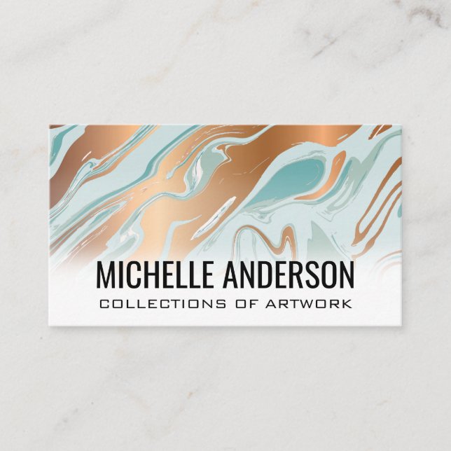 Green and Metallic Liquid Marble Business Card (Front)
