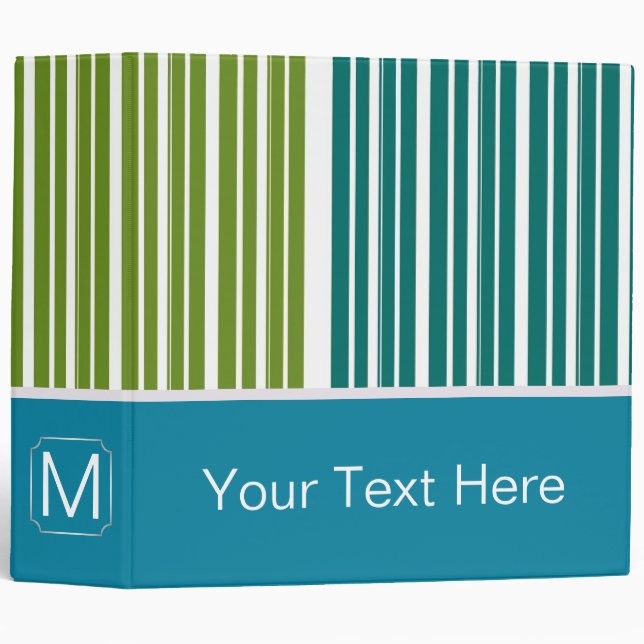 Green and Mint Trendy Stripes Pattern Binder (Front/Spine)