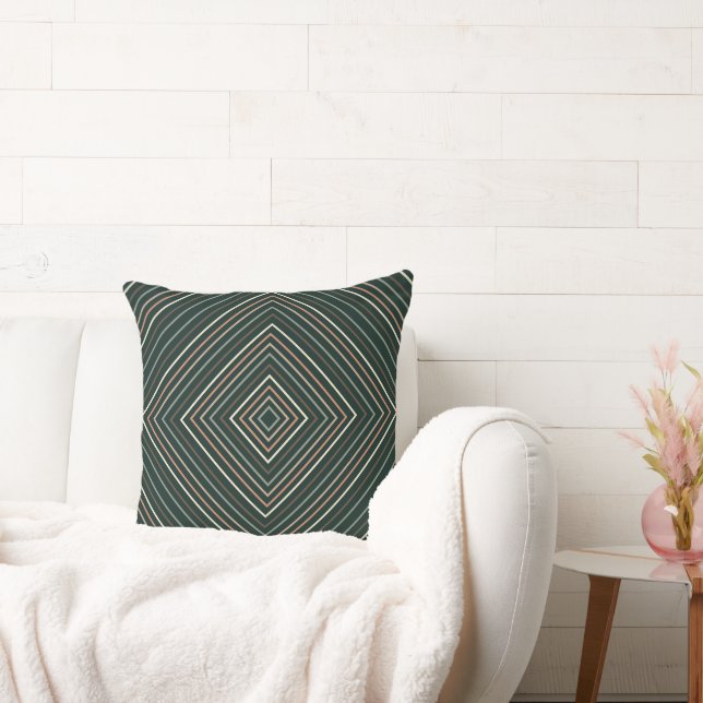 green and multi colour Nested Squares Tribal Throw Pillow (Couch)