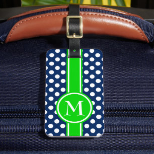 Green and Navy Blue Polka Dot Monogram Luggage Tag
