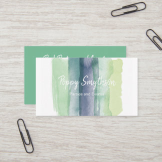 Green and Navy Blue Watercolor Brush Strokes Business Card