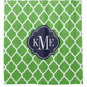 Green and Navy Moroccan Quatrefoil Monogram