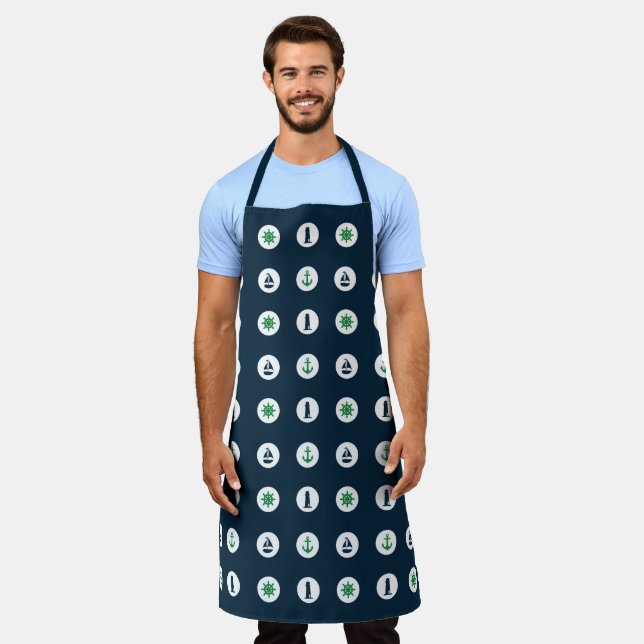 Green and Navy  Nautical Series Design 15  Apron (Worn)