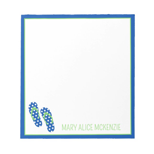 Green and Navy Polka Dot Flips Flops Personalized  Notepad (Front)