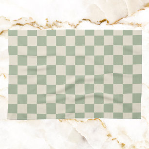 Green and Off White Checkerboard Kitchen Towel