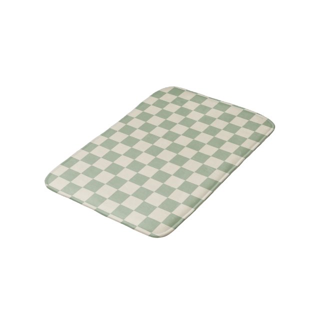 Green and Off White Chequerboard Bath Mat (Angled)