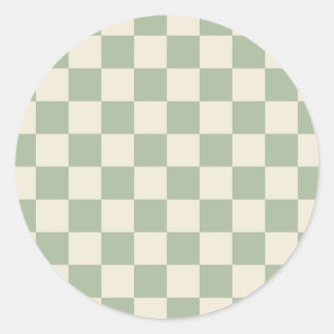 Green and Off White Chequerboard Classic Round Sticker