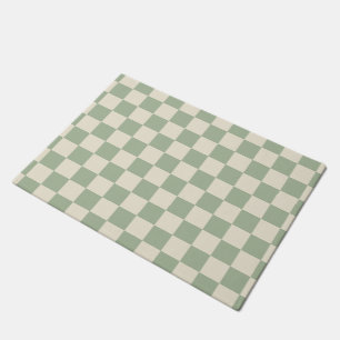 Green and Off White Chequerboard Doormat
