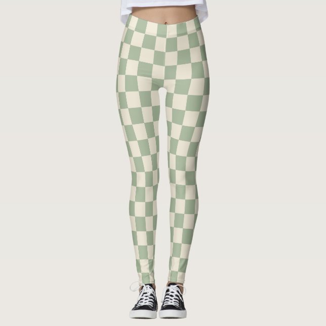 Green and Off White Chequerboard Leggings (Front)