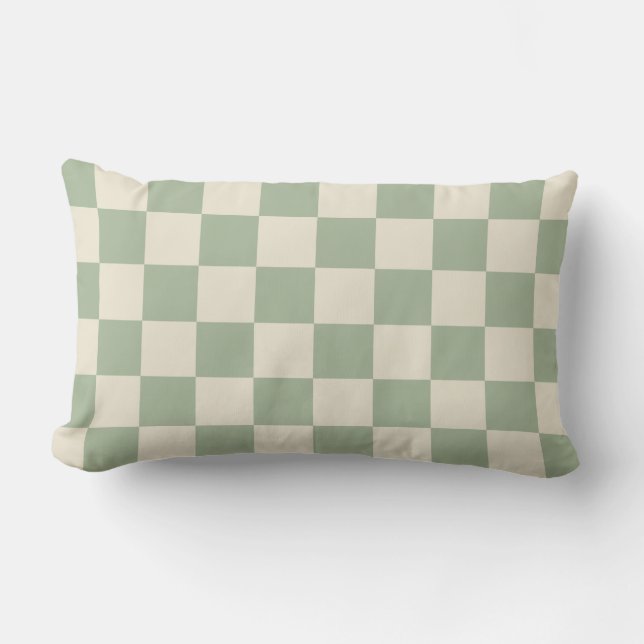Green and Off White Chequerboard Lumbar Pillow (Front)