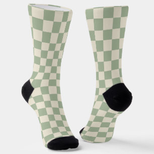 Green and Off White Chequerboard Socks