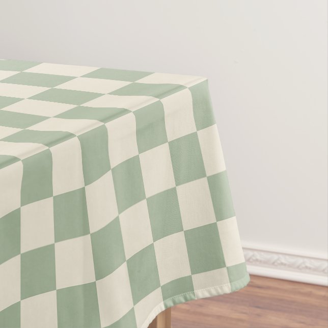 Green and Off White Chequerboard Tablecloth (In Situ)