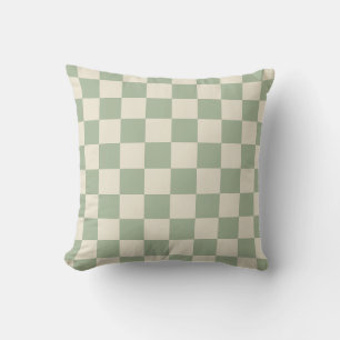 Green and Off White Chequerboard Throw Pillow