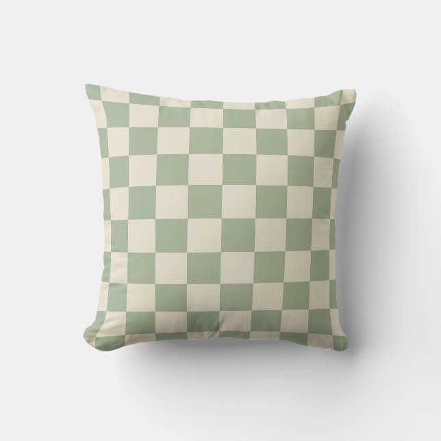 Green and Off White Chequerboard Throw Pillow (Front)