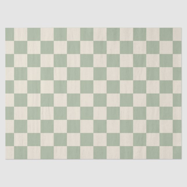 Green and Off White Chequerboard Tissue Paper (Front)