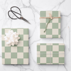Green and Off White Chequerboard Wrapping Paper Sheet