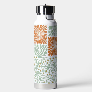 Green and Orange Abstract Floral Water Bottle