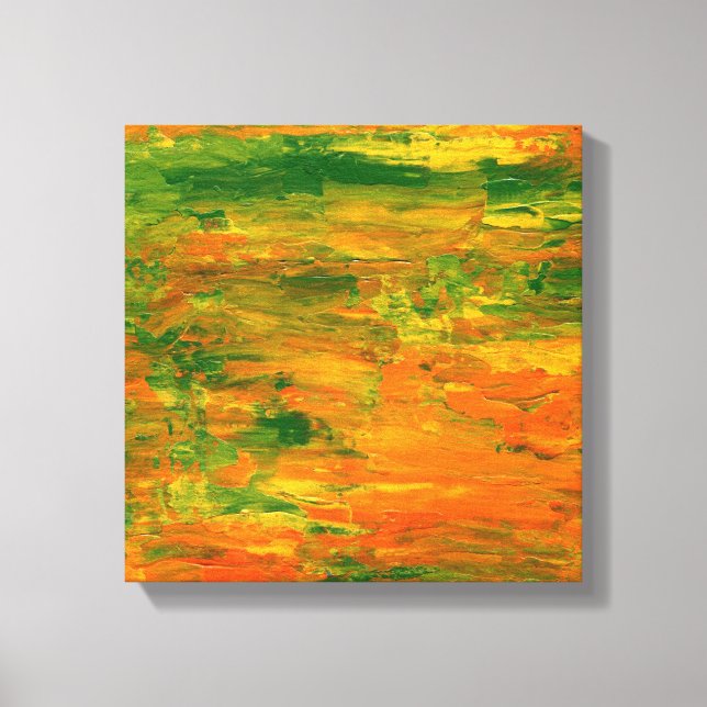 Green and orange abstract painting canvas print (Front)