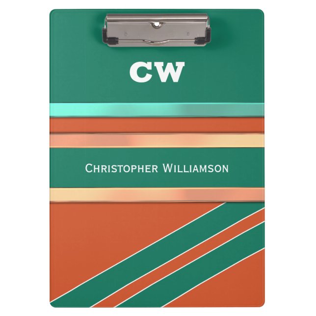 Green and orange add name initials office clipboard (Front)