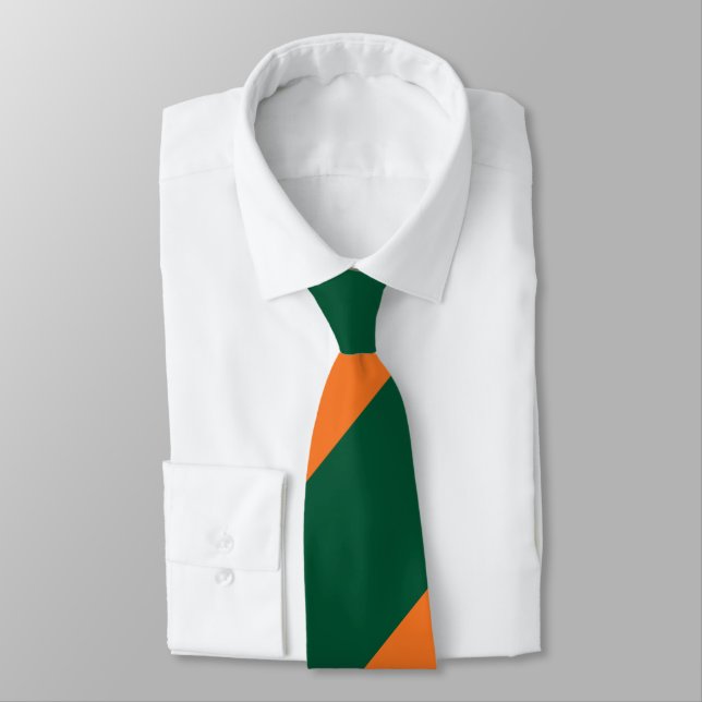 Green and Orange Broad Regimental Stripe Tie (Tied)