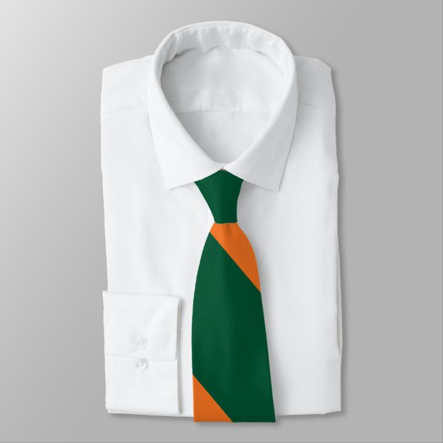 Green and Orange Broad University Stripe Tie (Tied)