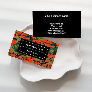 Green and  Orange Camo, Camouflage, Military, Army Business Card