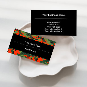 Green and  Orange Camo, Camouflage, Military, Army Business Card