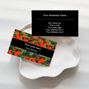 Green and  Orange Camo, Camouflage, Military, Army Business Card