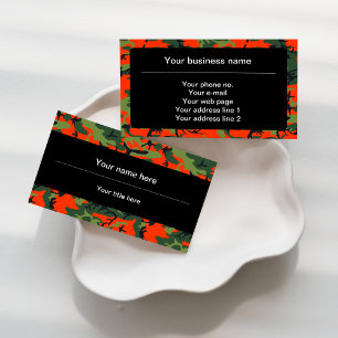 Green and  Orange Camo, Camouflage, Military, Army Business Card