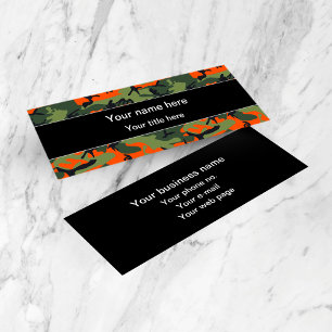 Green and  Orange Camo, Camouflage, Military, Army Mini Business Card