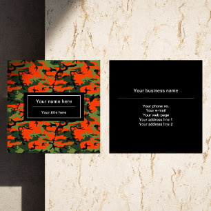 Green and  Orange Camo, Camouflage, Military, Army Square Business Card