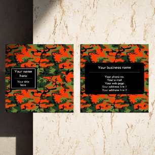 Green and  Orange Camo, Camouflage, Military, Army Square Business Card