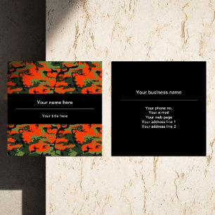 Green and Orange Camo, Camouflage, Military, Army Square Business Card