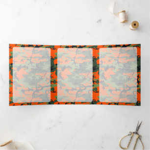Green and Orange Camo, Camouflage, Military, Army Tri-Fold Card
