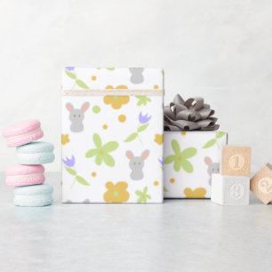 Green and Orange Floral with Rabbits Easter Gift  Wrapping Paper