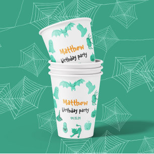 Green and orange Halloween-themed birthday party Paper Cups