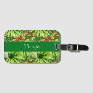 Green and Orange Monogrammed Tropical Luggage Tag