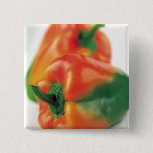 Green and orange Peppers 2 Inch Square Button (Front)