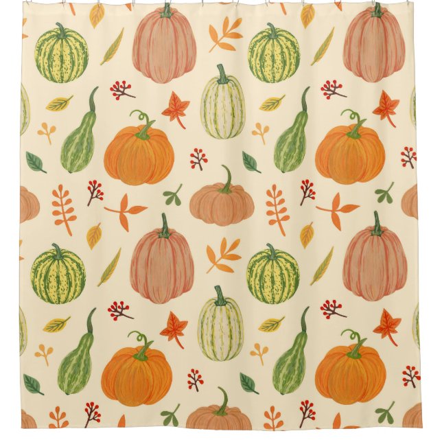 Green and orange pumpkins, seamless pattern. (Front)