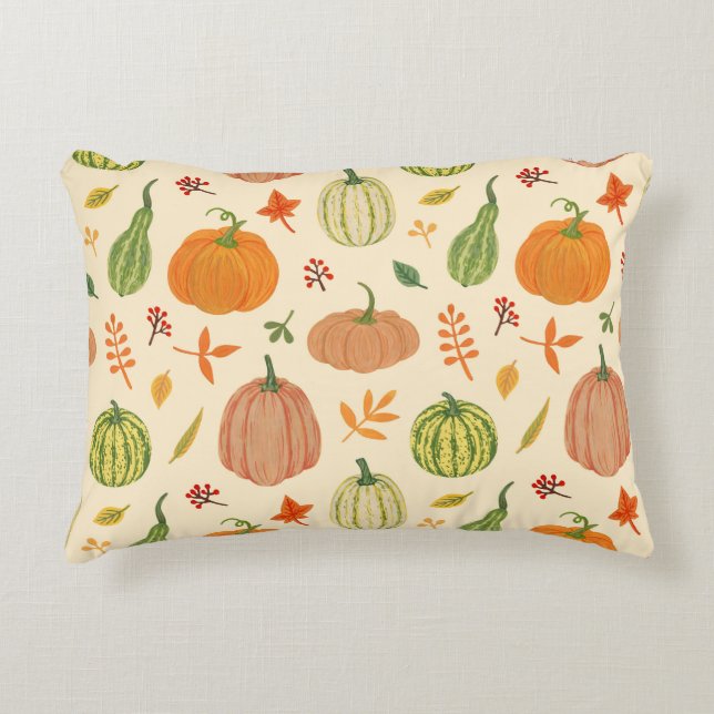 Green and orange pumpkins, seamless pattern. accent pillow (Front)