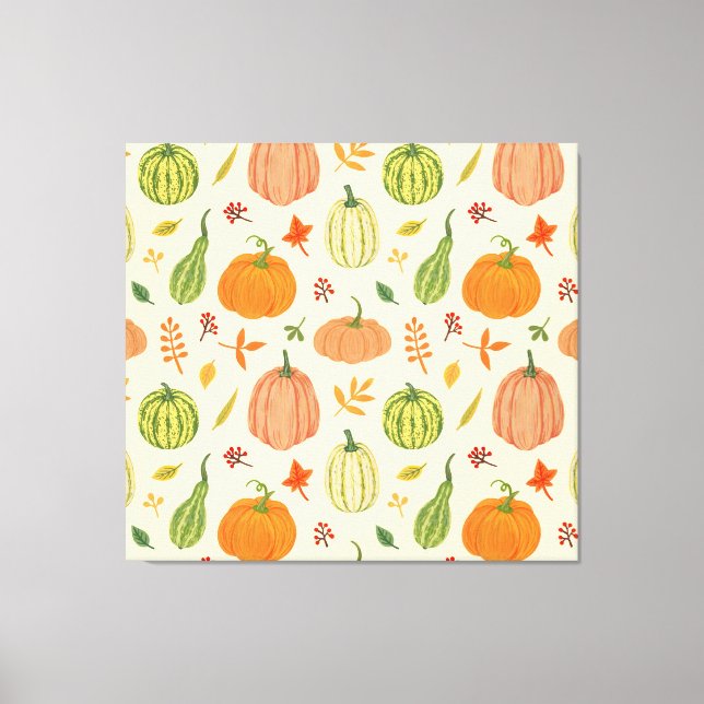 Green and orange pumpkins, seamless pattern. canvas print (Front)
