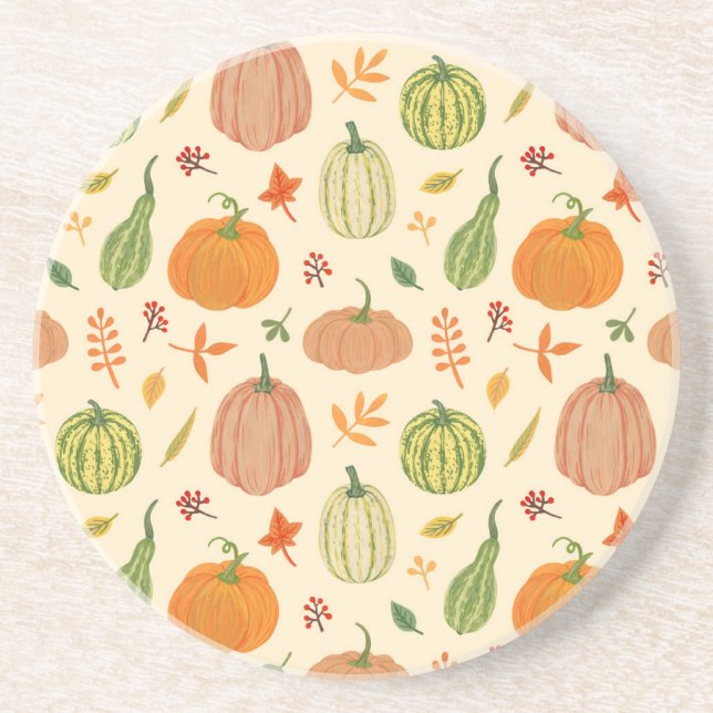 Green and orange pumpkins, seamless pattern. coaster (Front)