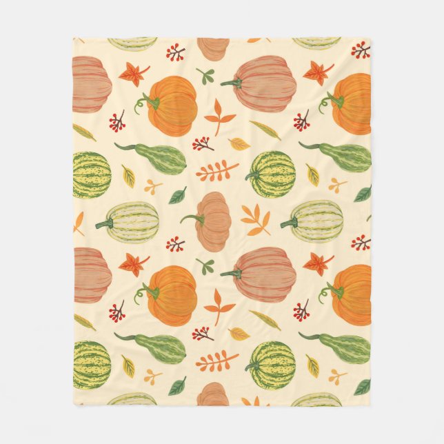 Green and orange pumpkins, seamless pattern. fleece blanket (Front)