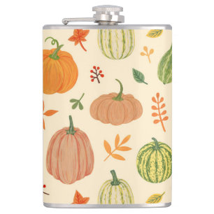 Green and orange pumpkins, seamless pattern. hip flask