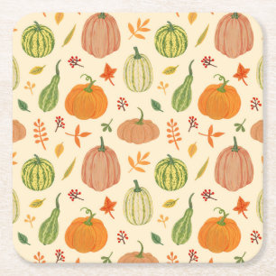 Green and orange pumpkins, seamless pattern. square paper coaster